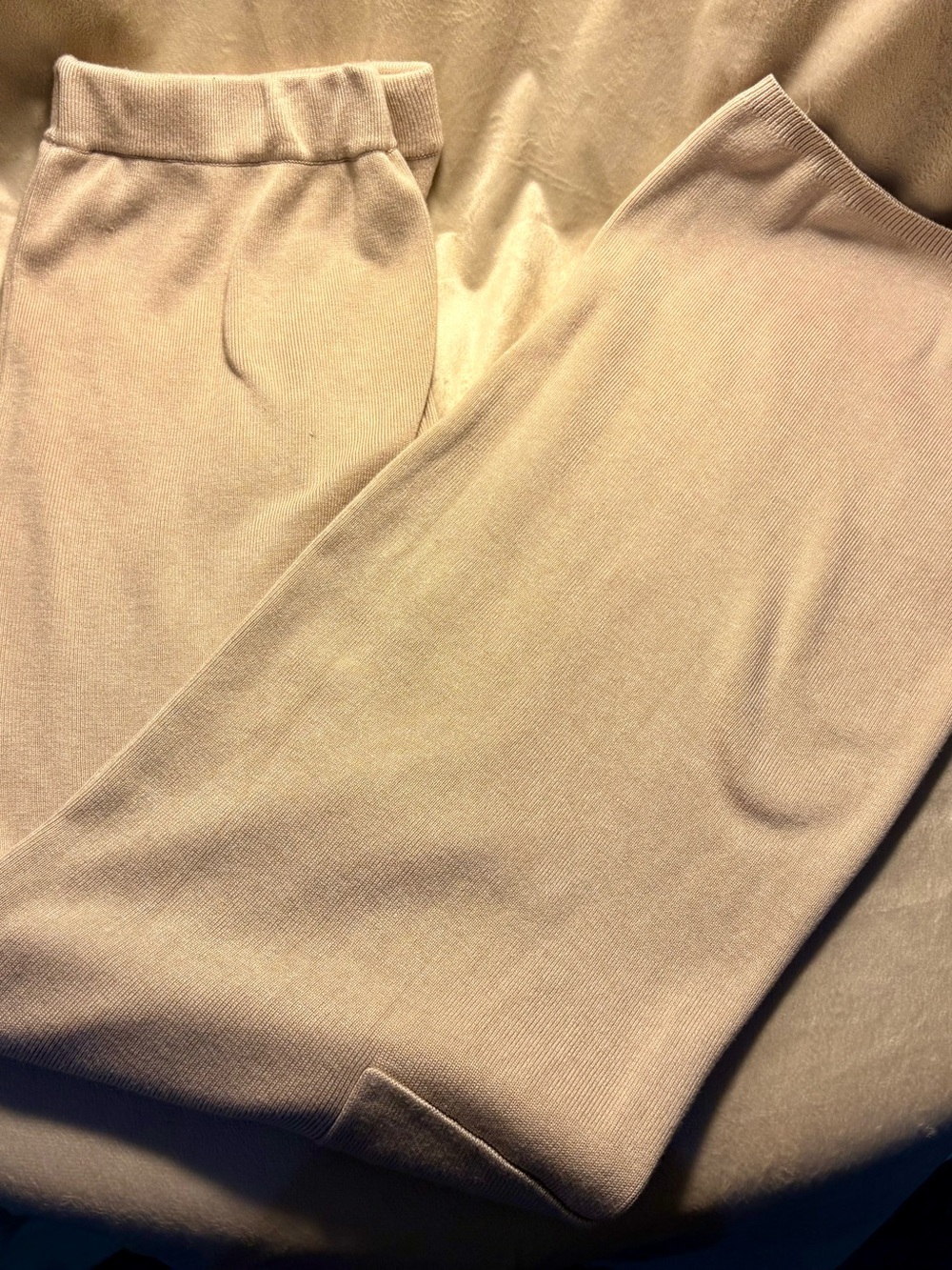 Pink Rose Knit Sweater Pants - Beige